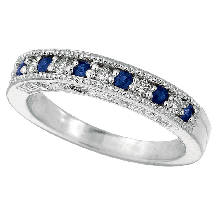 Sapphire And Diamond Ring, 14K White Gold Stackable 14K White  Gold (0.3 Ctw)