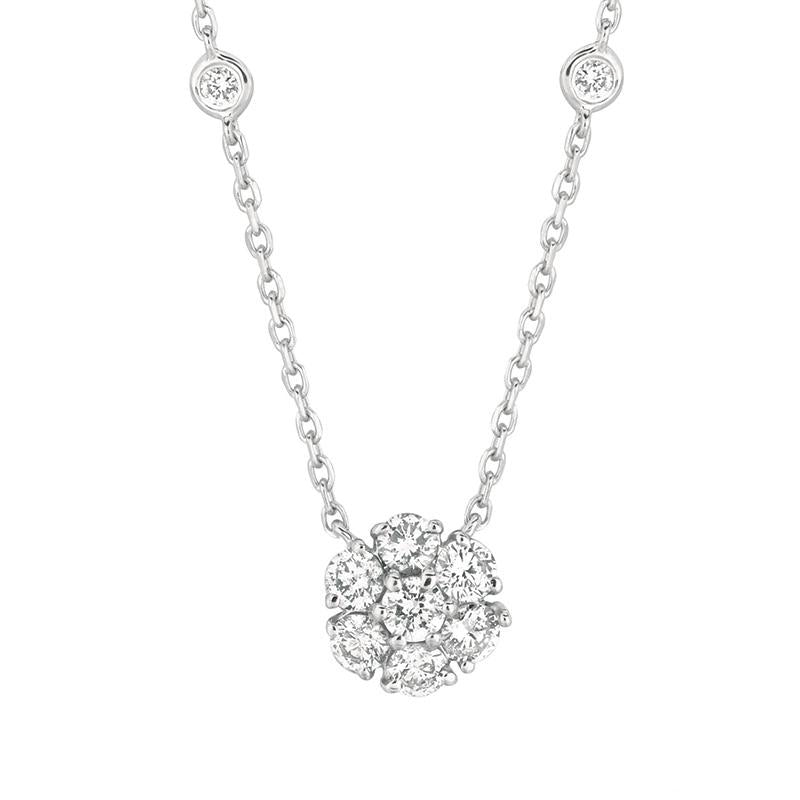 1.00 Carat Natural Diamond Flower & Bezel Pendant 14K White Gold G SI 18'' chain