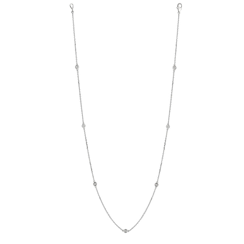 0.38 Carat Diamond by the Yard Necklace G SI 14K White Gold 7 stations 18 inches