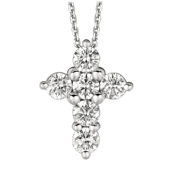 1.25 Carat Natural Diamond Cross Pendant Necklace 14K White Gold G SI 18'' chain