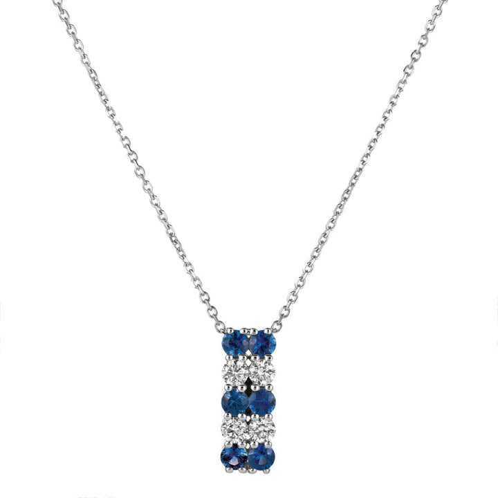 Sapphire & Diamond 2 Rows Necklace 14K White Gold (2.18 Ctw)