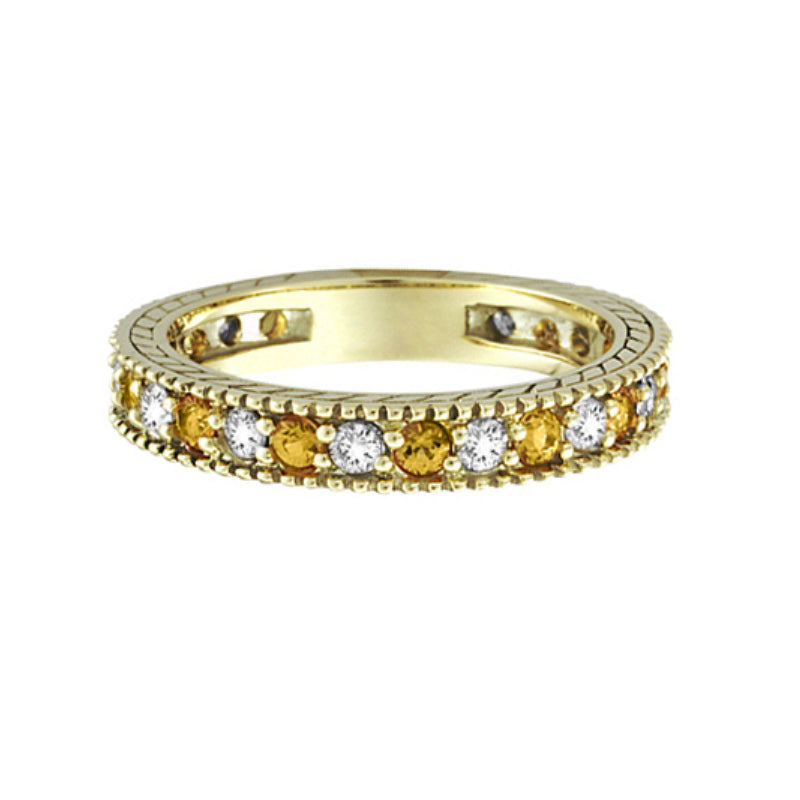 Diamond And Yellow Sapphire Ring Band 14K Yellow  Gold (0.9 Ctw)