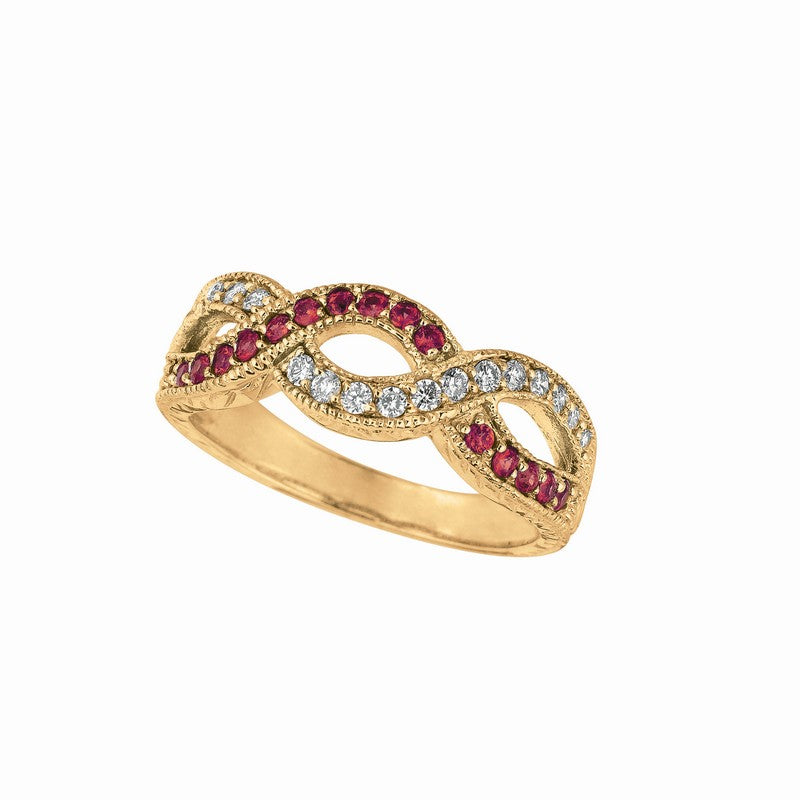 Rose Sapphire & Diamond Twisted Ring 14K Yellow Gold (0.52 Ctw)