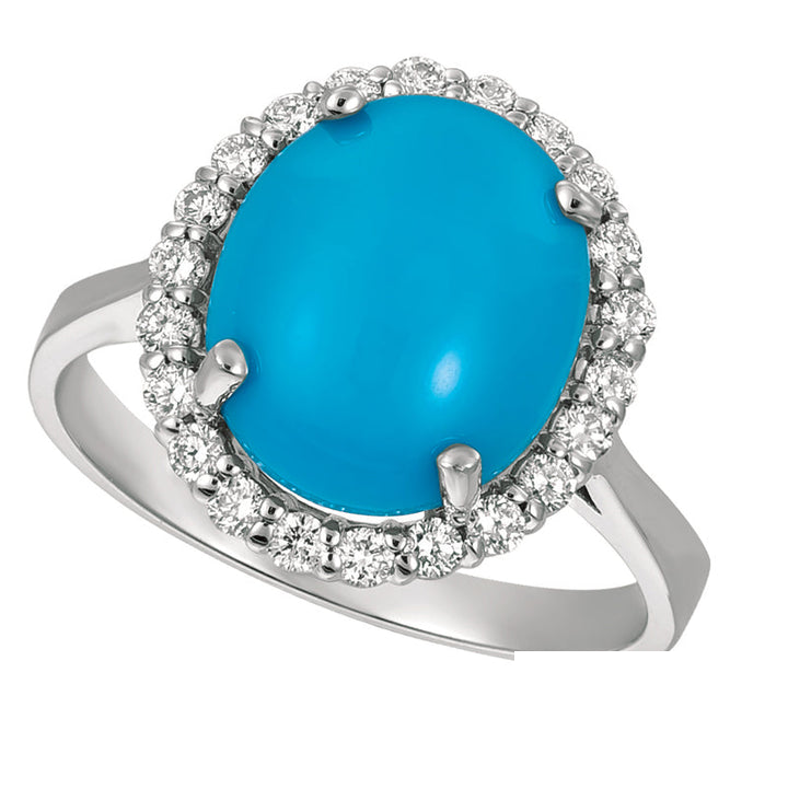 Turquoise & Diamond Ring 14K White Gold (4.42 Ctw)