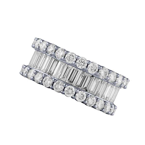 5.64 Ct Natural Round and Baguette Cut Diamond Eternity Ring G SI 14K White Gold