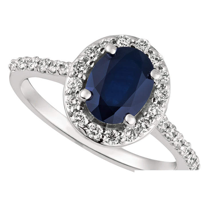 Oval Sapphire & Diamond Engagement Ring 14K White Gold (2.02 Ctw)