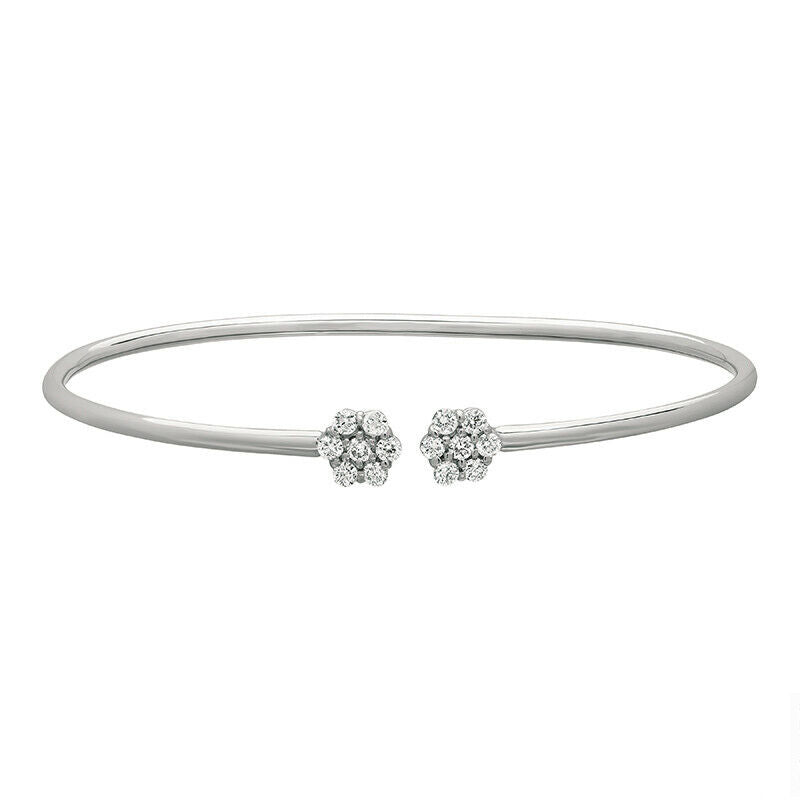 0.52 Carat Natural Diamond Flower Bangle Bracelet 14K White Gold