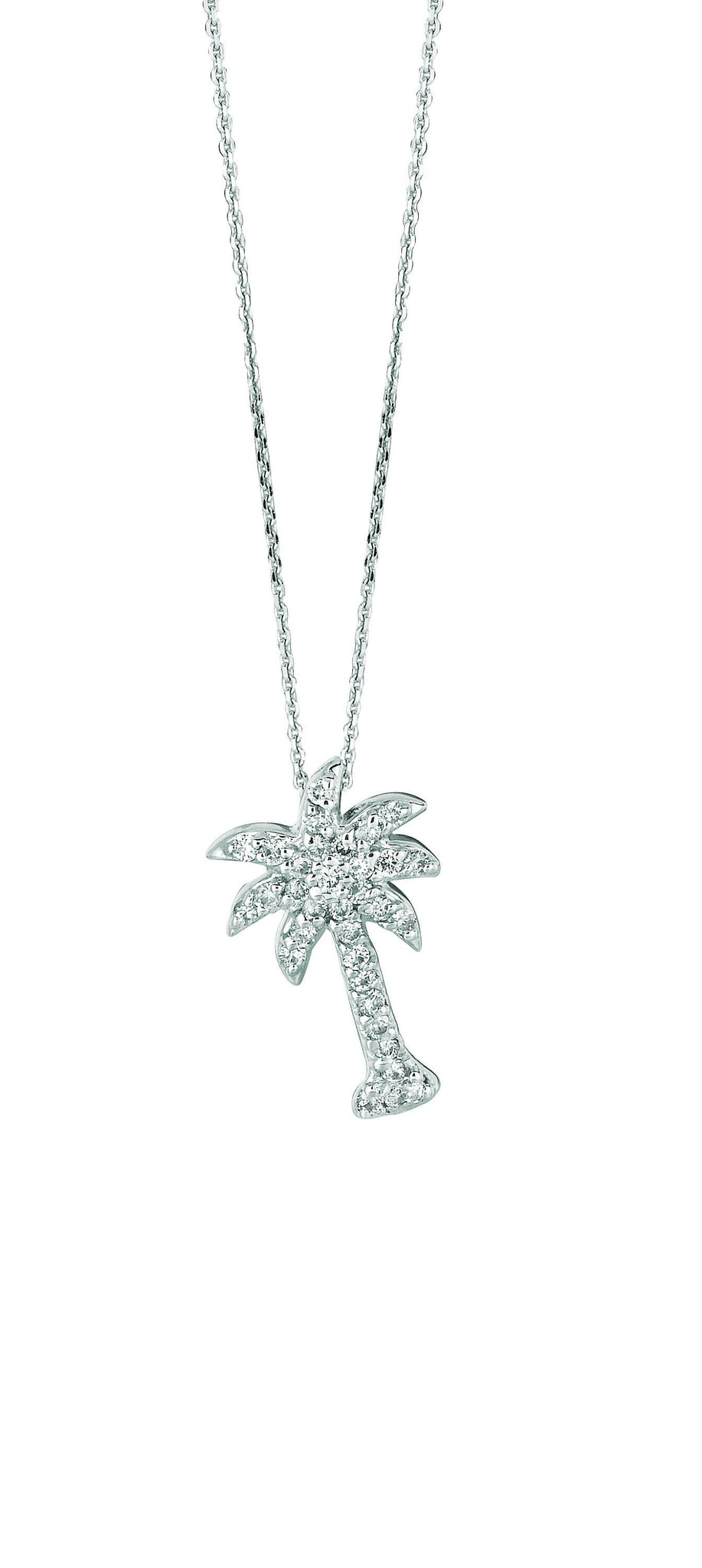 0.25 Carat Natural Diamond Palm Tree Necklace Pendant 14K White Gold 18'' chain