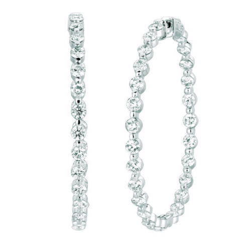 8.40 Carat Natural Diamond Hoop Earrings G SI 14K White Gold 15 pts each