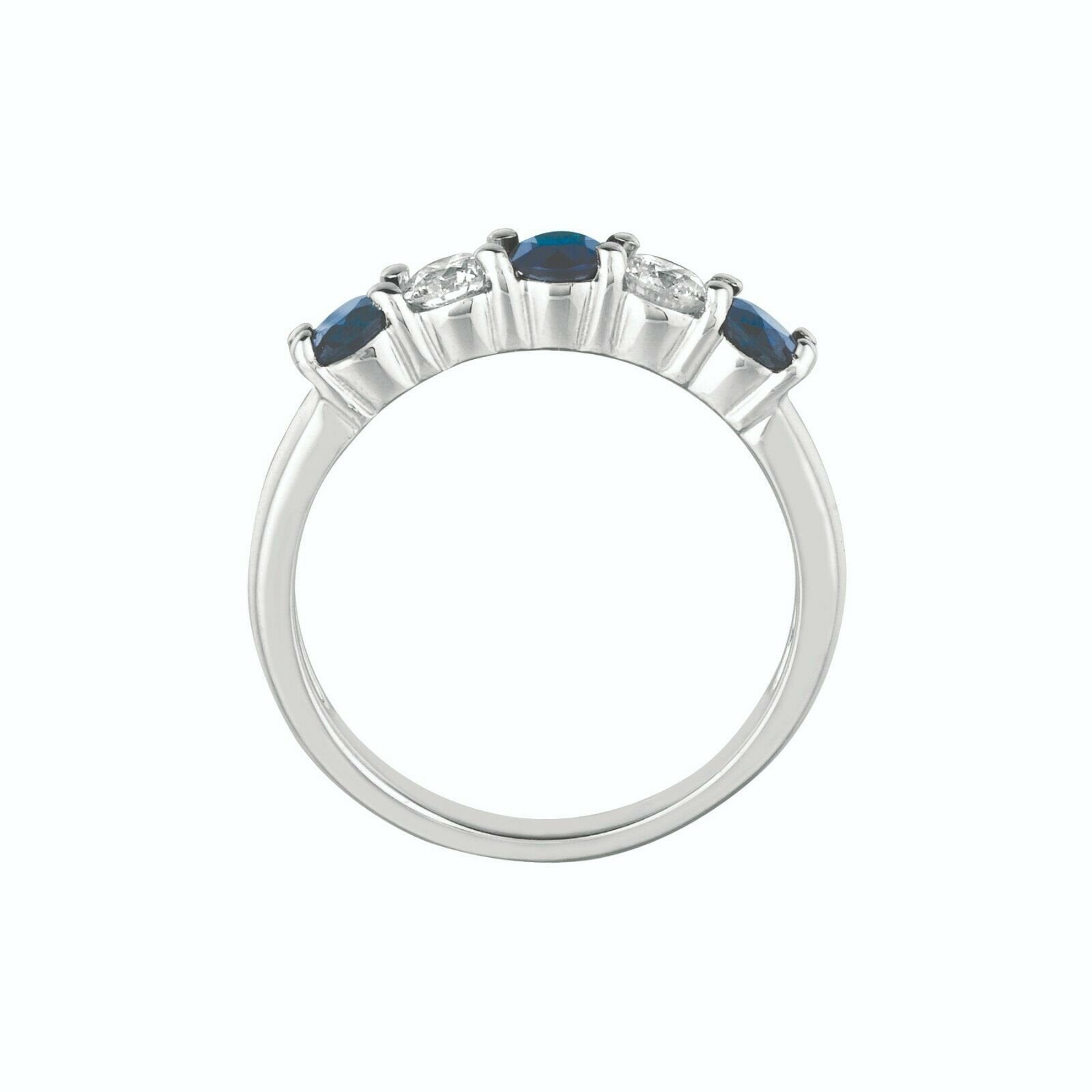 1.40 Carat Natural Diamond & Sapphire Ring Band 14K White Gold