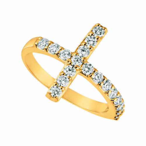 0.75 Carat Natural Diamond Cross Ring G SI 14K Yellow Gold