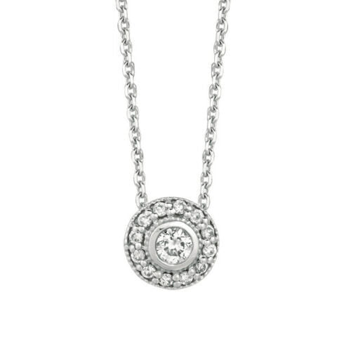 Diamond Halo Pendant Necklace 14K White Gold (0.25ct)