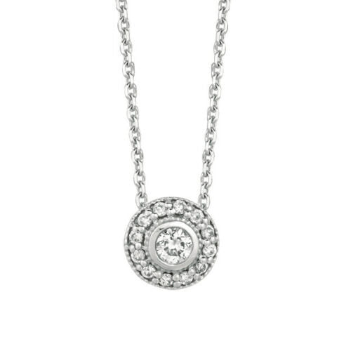 0.25 Carat Natural Diamond Bezel Necklace Pendant 14K White Gold G SI 18 inch