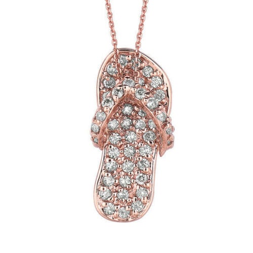 0.50 Carat Natural Diamond Flip Flop Necklace Pendant 14K Rose Gold 18