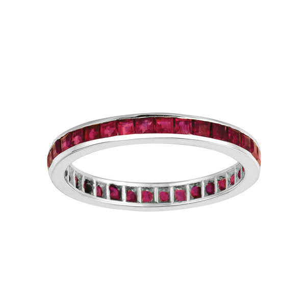 1.20 Carat Princess Cut Natural Ruby Ring Band 14K White Gold