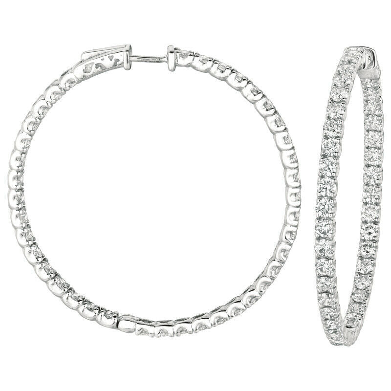 8.05 Carat Natural Diamond Hoop Earrings G-H SI in 14K White Gold