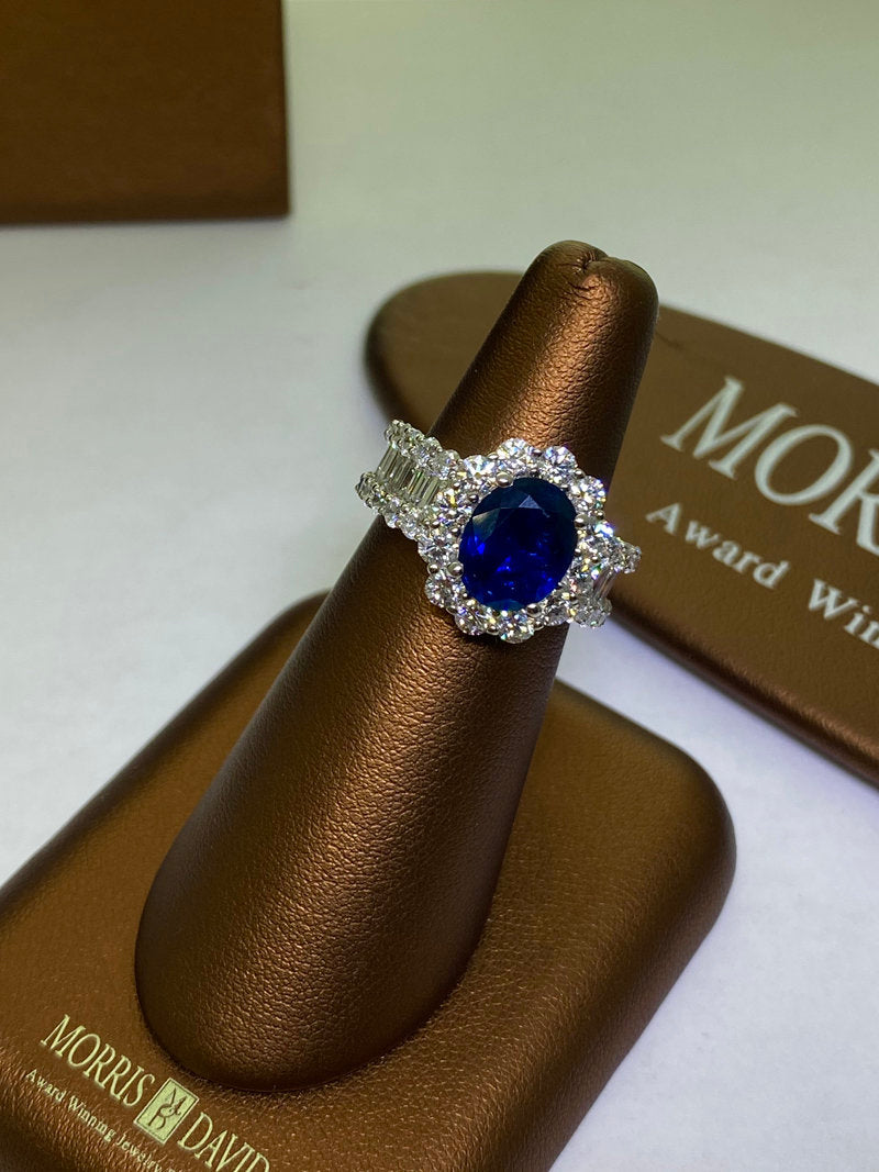 5.70 Carat Natural Diamond & Sapphire Engagement Ring 18K White Gold