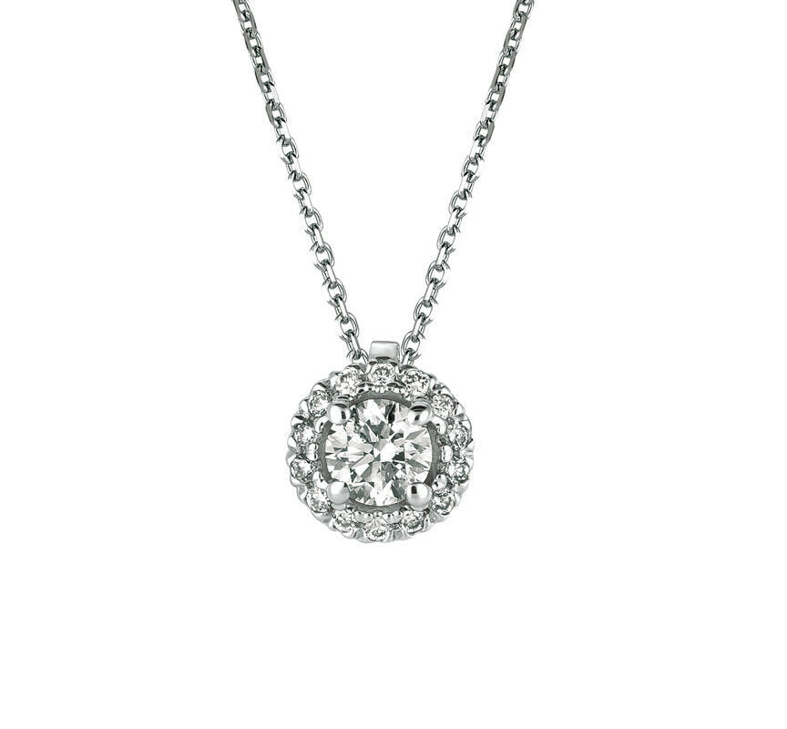 0.33 Carat Natural Diamond Necklace Pendant 14K White Gold G SI 18'' chain