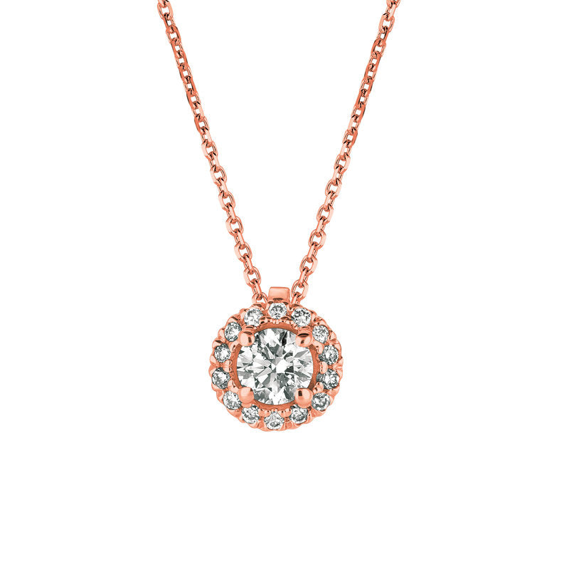 0.33 Carat Natural Diamond Necklace Pendant 14K Rose Gold G SI 18'' chain