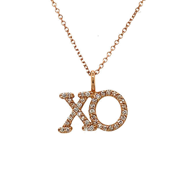 0.20 Carat Natural Diamond XO Necklace Pendant 14K Rose Gold G SI