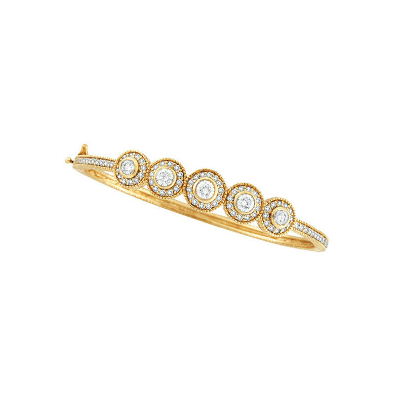 2.60 Carat Natural Diamond Bangle Bracelet by Designer 14K Yellow Gold
