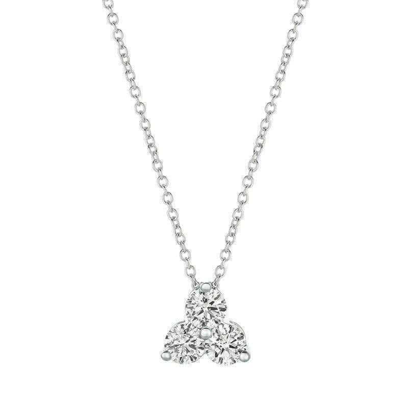 1.00 CT 3 Stone Diamond Necklace G-H SI 14K White Gold 18'' chain
