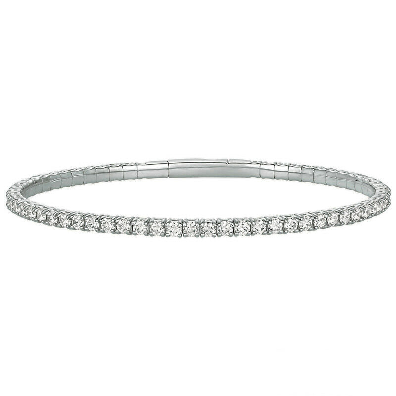 5.00 Carat Natural Diamond Flexible Bangle Bracelet G-H SI 14K White Gold 7''