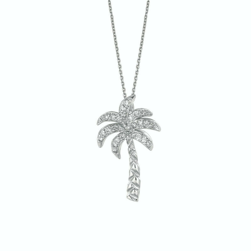 0.20 Carat Natural Diamond Palm Tree Necklace Pendant 14K White Gold with 18'' chain