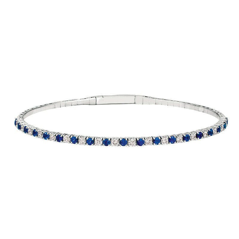 1.86 Carat Natural Diamond and Sapphire Flexible Bracelet Bangle 14K White Gold 7''