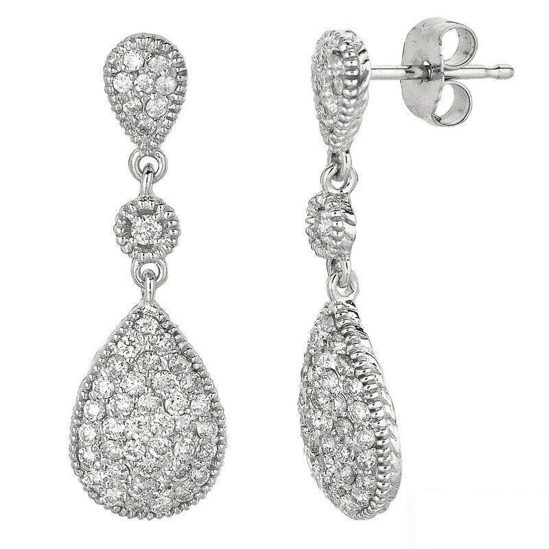0.65 Carat Natural Diamond Pear Drop Earrings G SI 14K White Gold