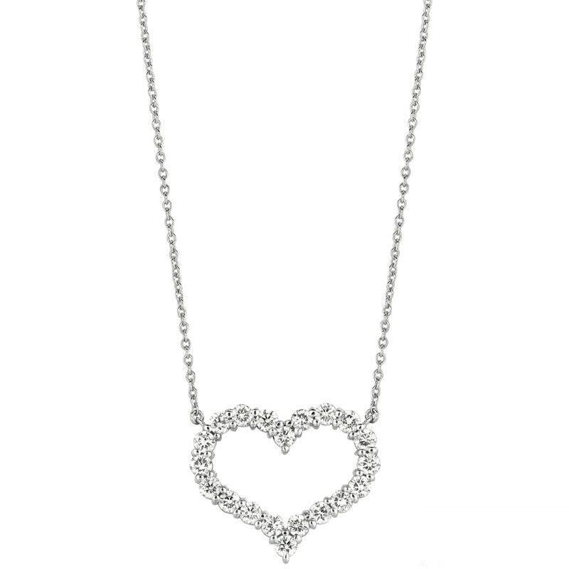 0.50 Carat Natural Diamond Heart Necklace 14K White Gold G