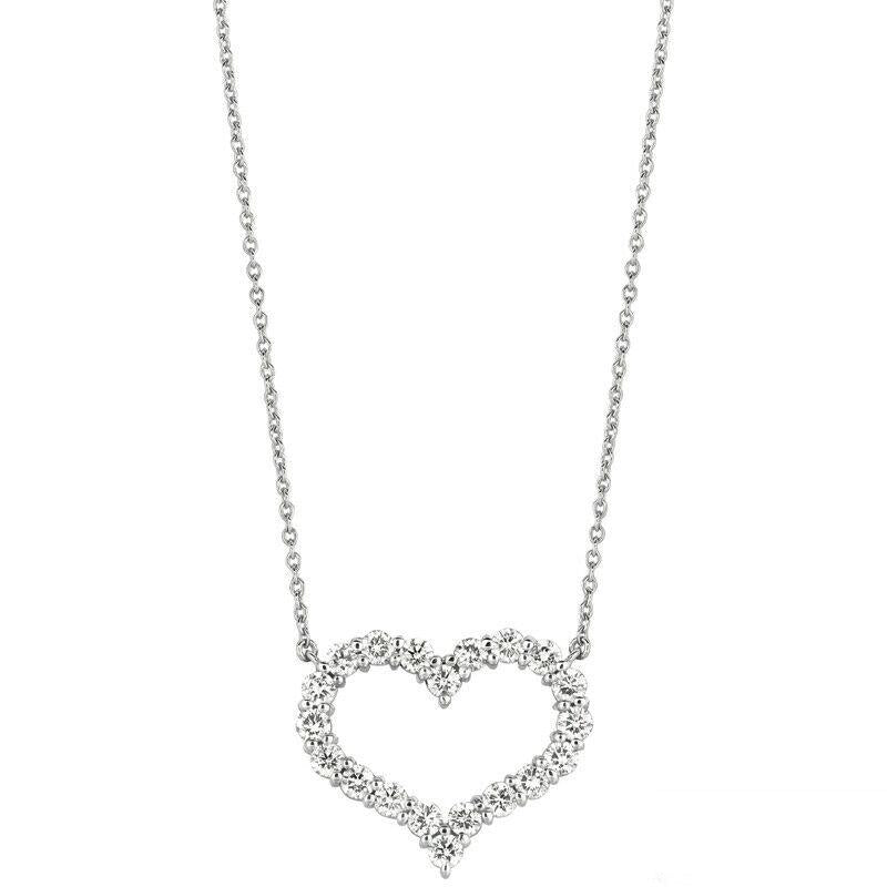 0.50 Carat Natural Diamond Heart Necklace 14K White Gold G SI 18'' chain