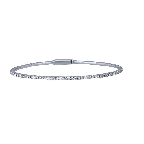 1.00 Carat Natural Diamond Flexible All Way Round Bangle Bracelet G SI 14K White Gold 7''