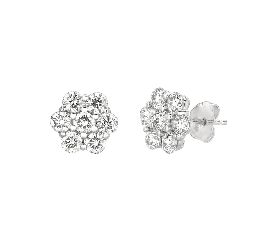 2.80 Carat Natural Diamond Flower Earrings White Gold by Davizi Jewels NYC