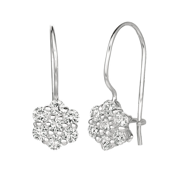 0.75 Carat Natural Diamond Flower Earrings G SI 14K White Gold