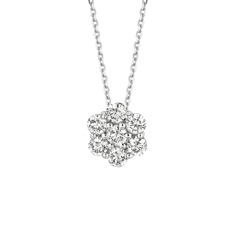 0.75 Carat Natural Diamond Flower Necklace 14K White Gold G SI 18 inches chain