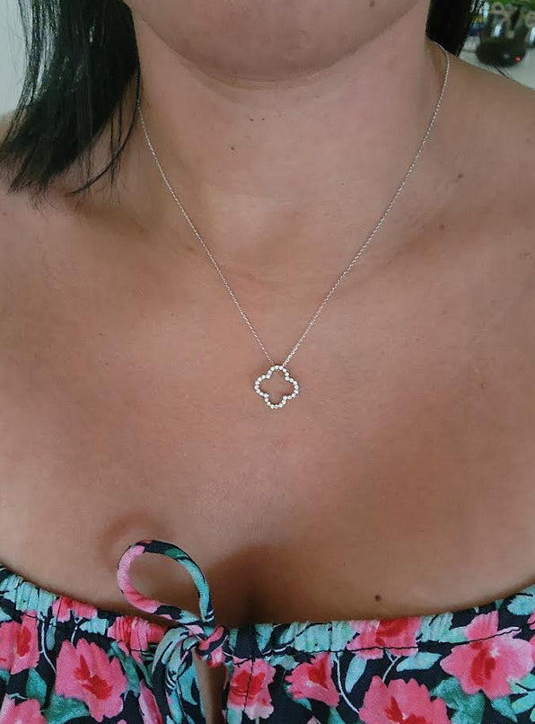 0.25 Carat Natural Diamond Clover Pendant Necklace 14K White Gold 18'' chain