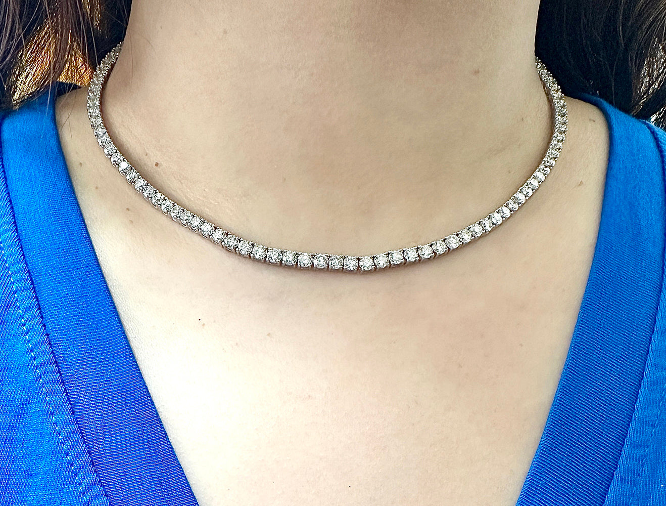 16.50 Carat Natural Diamond Tennis Necklace G SI 14K White Gold 16 inches