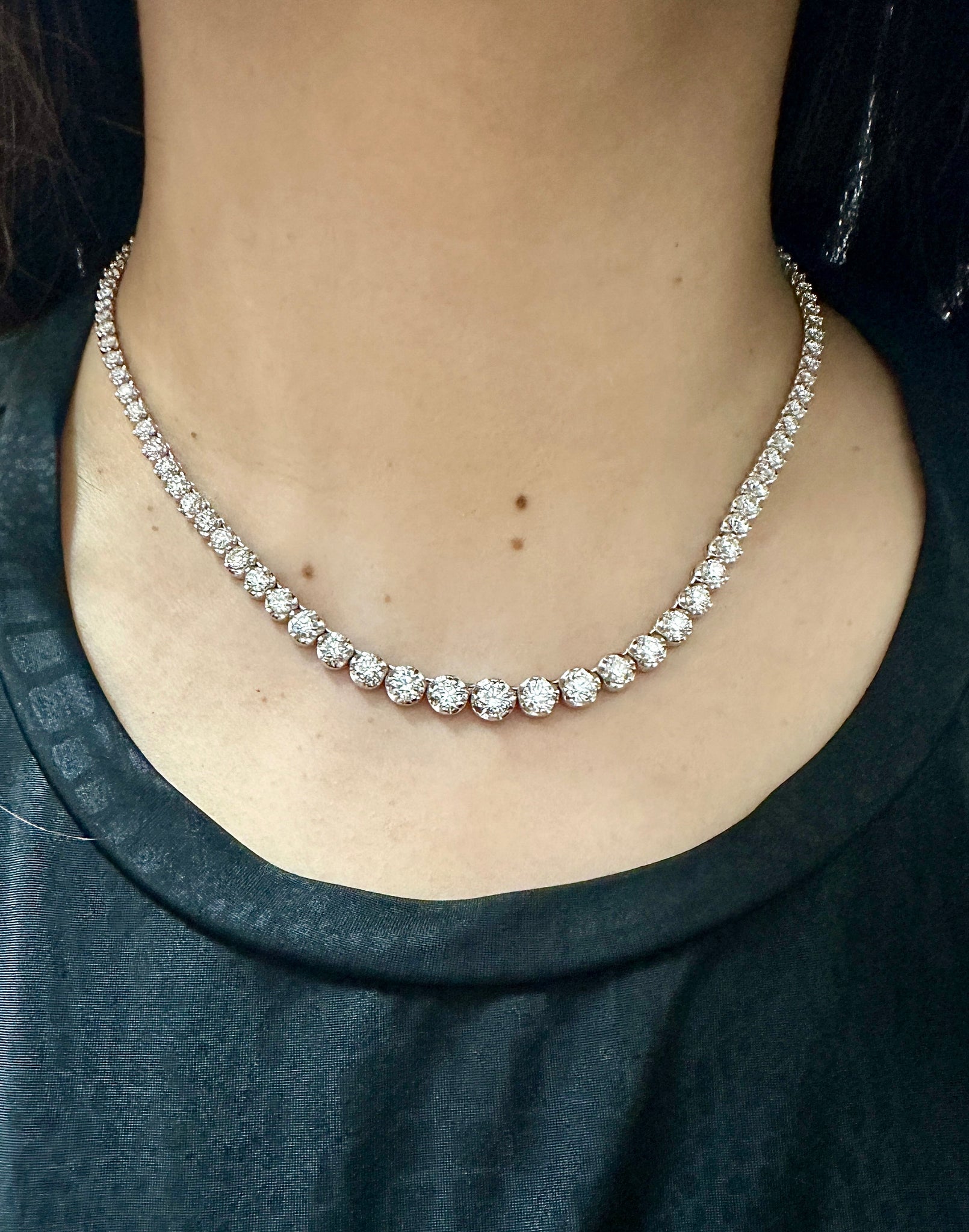 10.00 Carat Natural Diamond Graduated Necklace G SI 14K White Gold