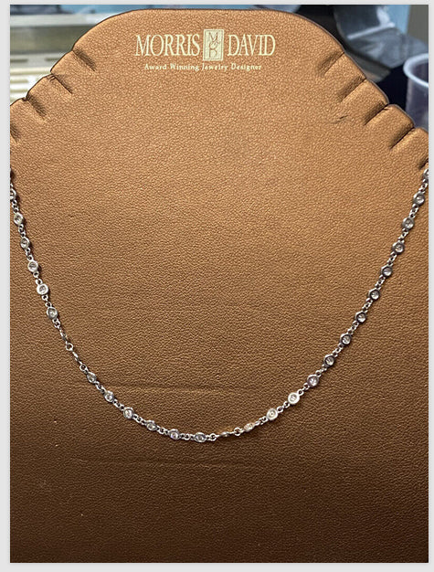 1.51 Carat Diamond by the Yard Necklace G SI 14K White Gold 17 inches 67 stones 2 pointers