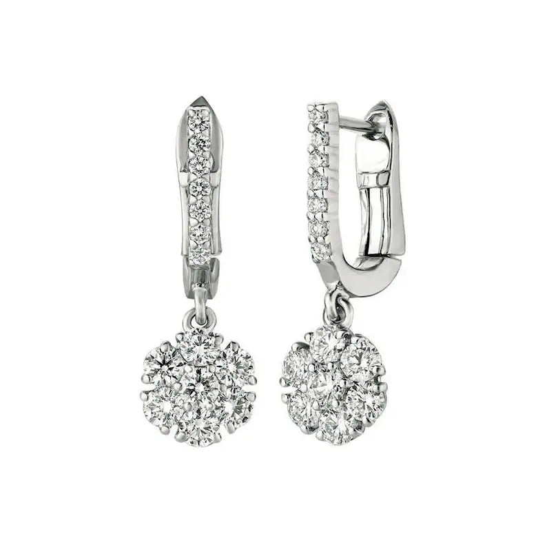 1.15 Carat Natural Diamond Flower Drop Earrings G SI 14K White Gold by 1.50 Carat Natural Diamond Earrings G SI 14K White Gold by Davizi Jewels New York