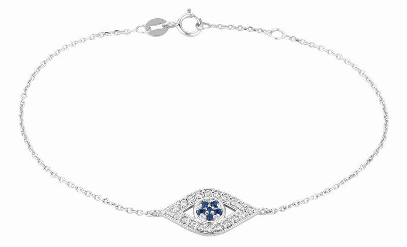 Diamond & Sapphire Eye Bracelet 14K White Gold (0.34 Ctw)