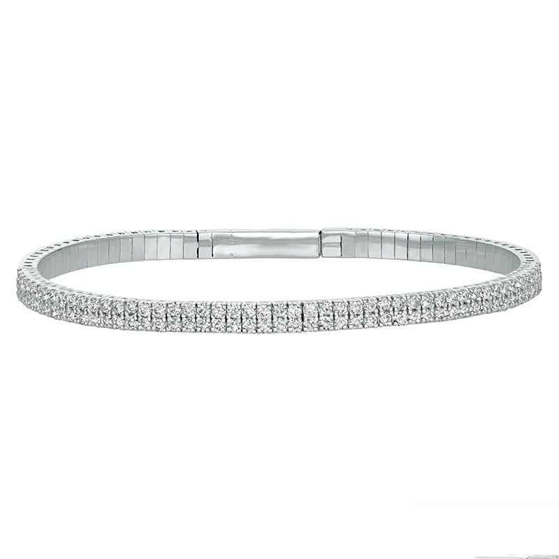 3.00 Carat Natural Diamond 2 Rows Flexible Bracelet G SI 14K White Gold 7''