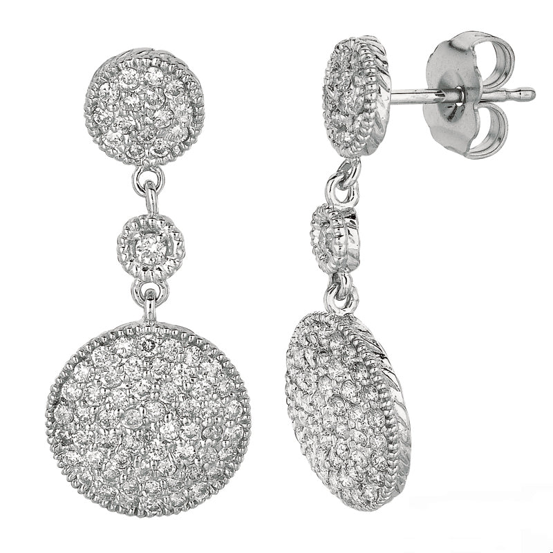 1.02 Carat Natural Diamond Round Drop Earrings G SI 14K White Gold
