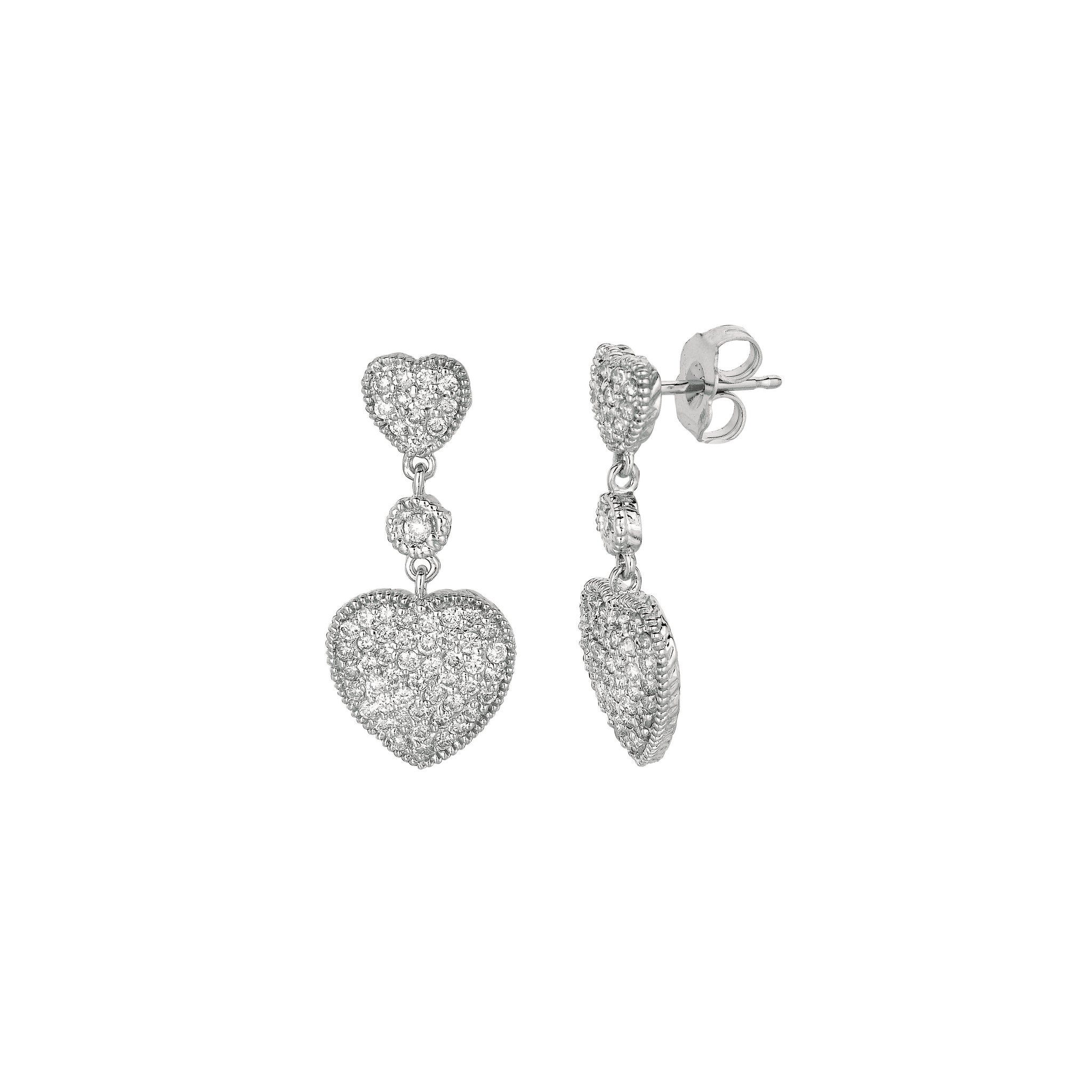 1.01 Carat Natural Diamond Heart Drop Earrings G SI 14K White Gold