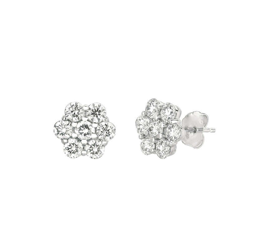 3.50 Carat Natural Diamond Flower Earrings G SI 14K White Gold