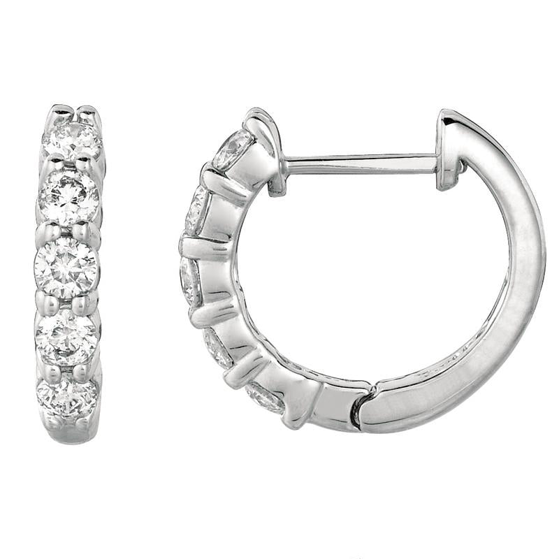 0.75 Carat Natural Diamond Hoop Earrings G SI 14K White Gold