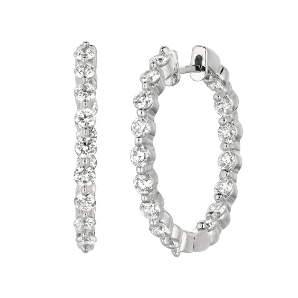 2.00 Carat Natural Diamond Hoop Earrings G SI in 14K White Gold 0.90''