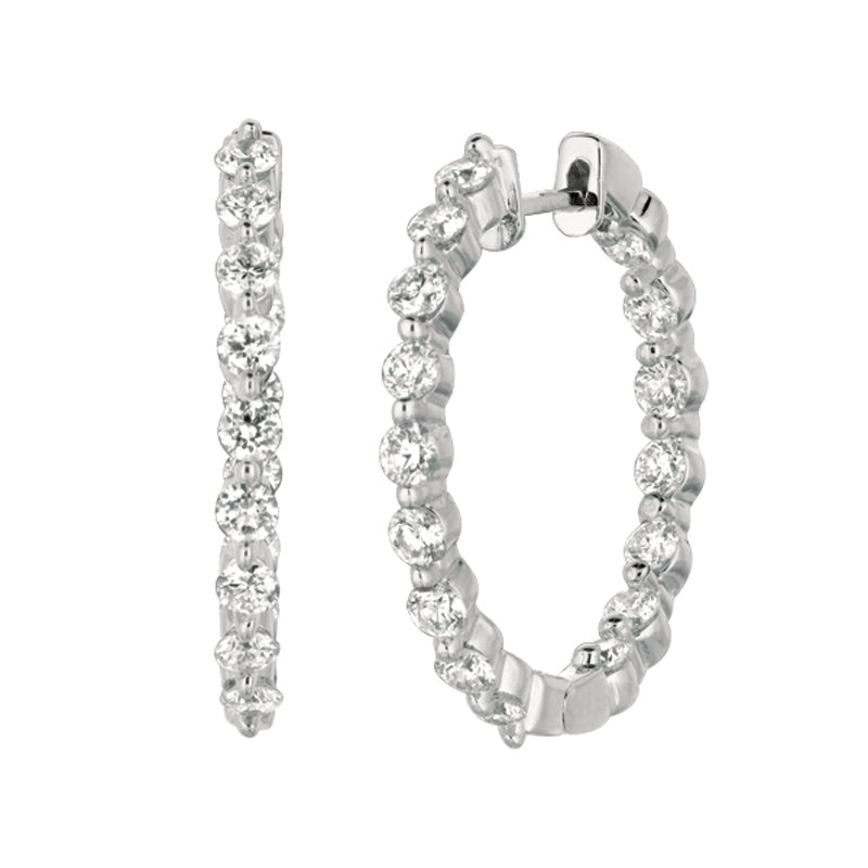1.35 Carat Natural Diamond Hoop Earrings G SI in 14K White Gold 0.70''