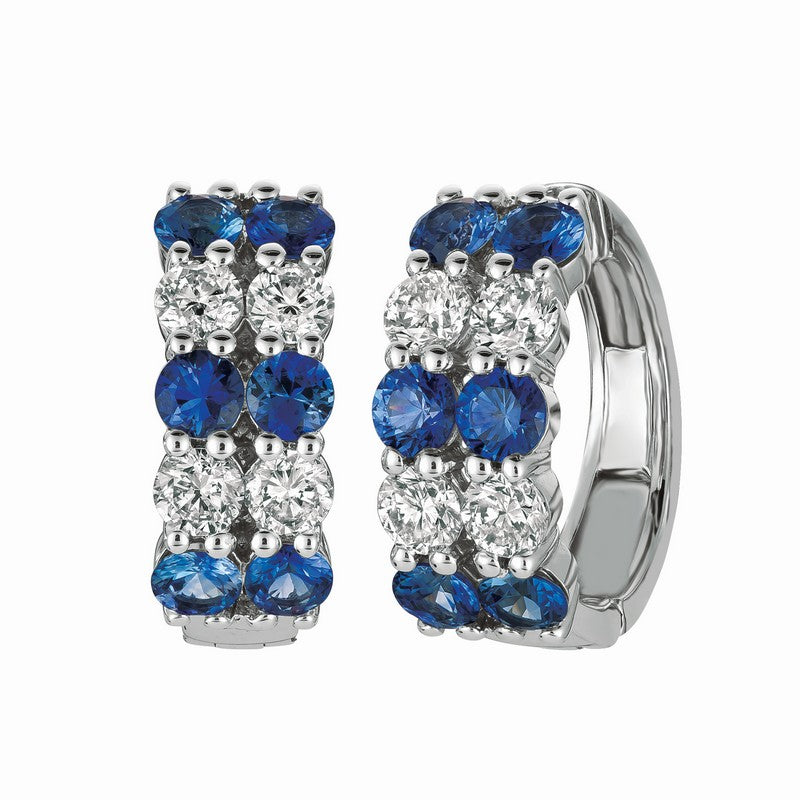 Sapphire & Diamond 2 Rows Hoop Earrings 14K White Gold (4.28 Ctw)